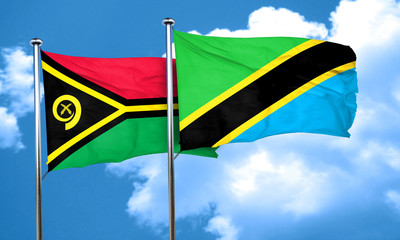 Vanatu flag with Tanzania flag, 3D rendering