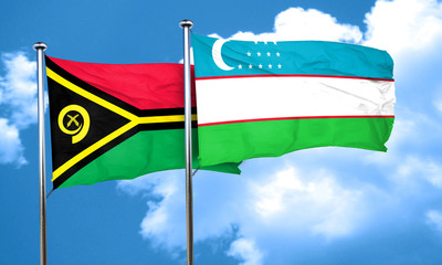 Vanatu flag with Uzbekistan flag, 3D rendering