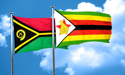 Vanatu flag with Zimbabwe flag, 3D rendering