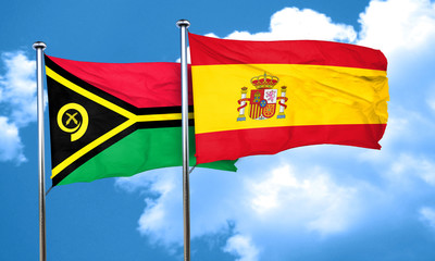 Vanatu flag with Spain flag, 3D rendering