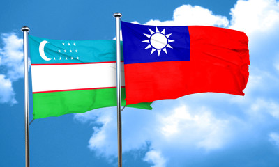 Uzbekistan flag with Taiwan flag, 3D rendering