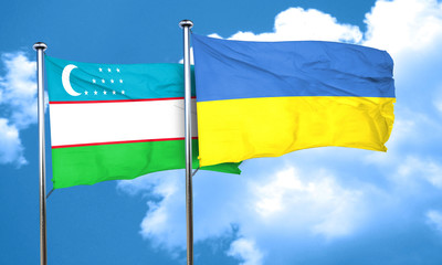 Uzbekistan flag with Ukraine flag, 3D rendering