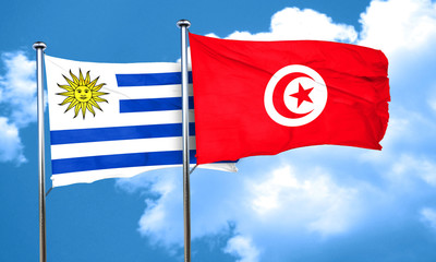 Uruguay flag with Tunisia flag, 3D rendering