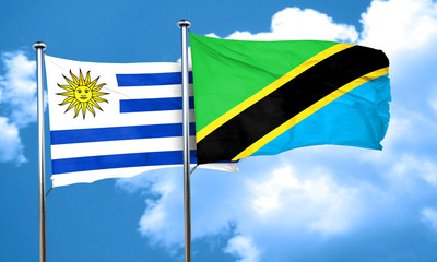 Uruguay flag with Tanzania flag, 3D rendering