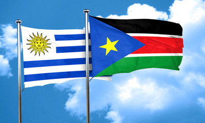 Uruguay flag with South Sudan flag, 3D rendering