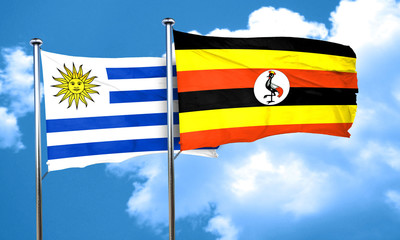 Uruguay flag with Uganda flag, 3D rendering