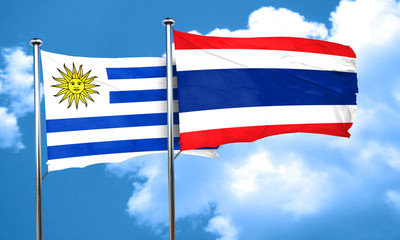 Uruguay flag with Thailand flag, 3D rendering