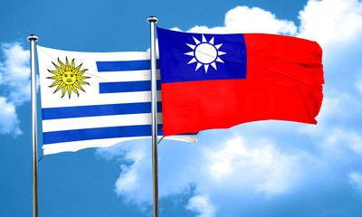 Uruguay flag with Taiwan flag, 3D rendering