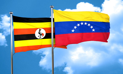 Uganda flag with Venezuela flag, 3D rendering