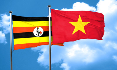 Uganda flag with Vietnam flag, 3D rendering