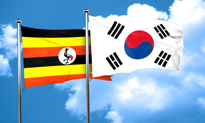 Uganda flag with South Korea flag, 3D rendering