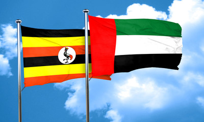 Uganda flag with UAE flag, 3D rendering