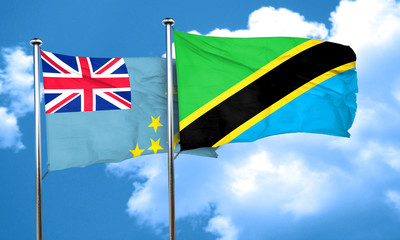 Tuvalu flag with Tanzania flag, 3D rendering