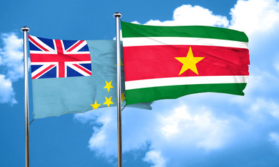 Tuvalu flag with Suriname flag, 3D rendering