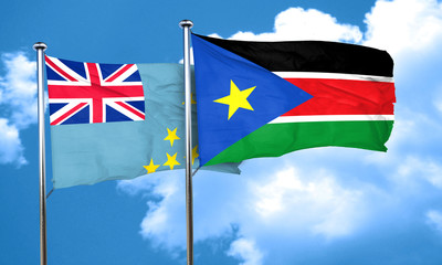 Tuvalu flag with South Sudan flag, 3D rendering