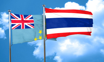 Tuvalu flag with Thailand flag, 3D rendering
