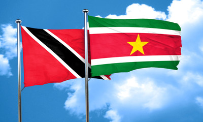 Trinidad and tobago flag with Suriname flag, 3D rendering