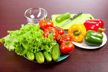 still life of vegetables on plates