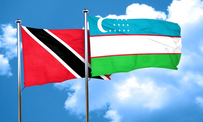 Trinidad and tobago flag with Uzbekistan flag, 3D rendering