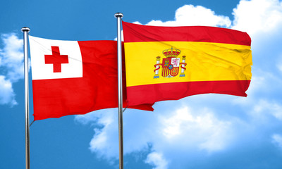 Tonga flag with Spain flag, 3D rendering