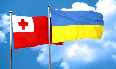 Fototapeta na wymiar Tonga flag with Ukraine flag, 3D rendering
