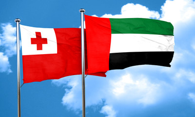 Tonga flag with UAE flag, 3D rendering
