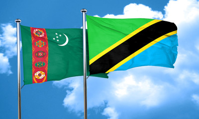 Turkmenistan flag with Tanzania flag, 3D rendering