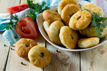 Open pies with meat (belyashi). The traditional dish of Tatar cu