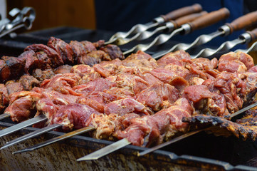 cooking meat on skewers