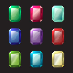 Set of octagon different color crystals,gemstones,gems,diamonds vector gui assets collection for game design.