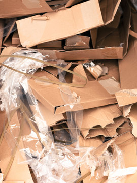 Pile or Stack of Empty Cardboard Boxed and Plastic Wrapping 