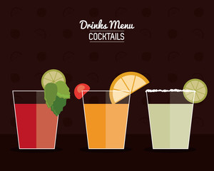 set of Cocktail drink icons with citrus fruits in flat design style, Alcohol Beverage. Vector illustration