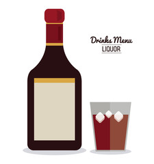 Bottle of wine with glass, blank label in flat design style, isolated over white background, vector illustration