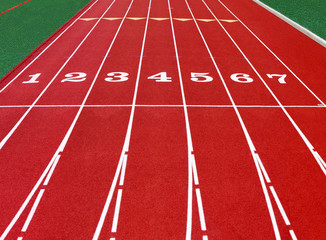 Fototapeta na wymiar running track with marked lane numbers