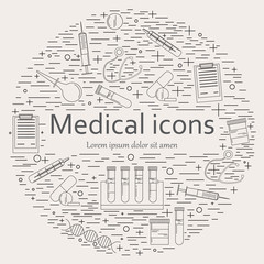 Medical and healthcare design element. Medical illustration made in line style vector.