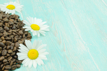 Daisies and coffee beans
