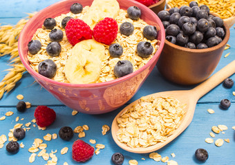 oat, oatmeal and fresh fruits
