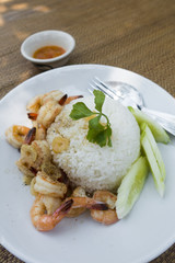 Fried Shrimp thia style with garlic pepper and rice