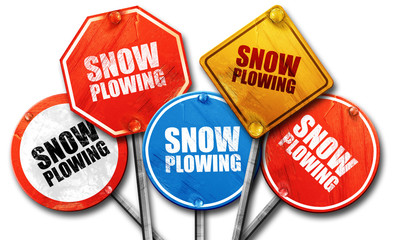 snow plowing, 3D rendering, street signs