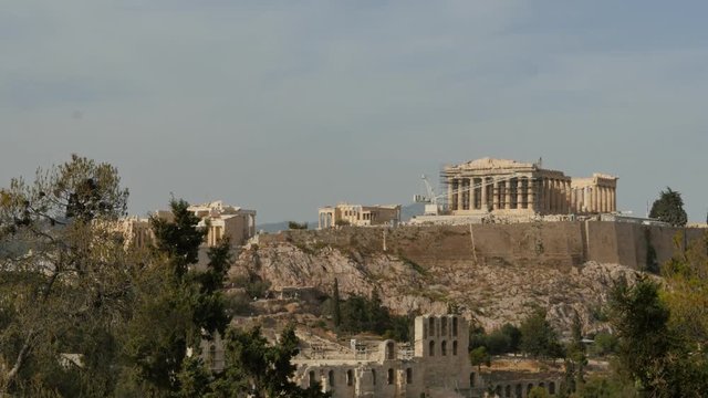 Parthenon in Athens acropolis - time lapse from distance