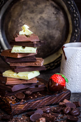 Chocolate / Chocolate bar / chocolate background/chocolate tower and strawberry