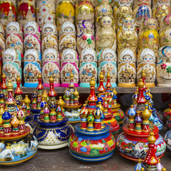 Very large selection of matryoshkas Russian souvenirs at the gift shop in Moscow
