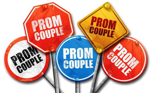prom couple, 3D rendering, street signs