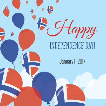 Independence Day Flat Greeting Card. Svalbard And Jan Mayen Independence Day. Norwegian Flag Balloons Patriotic Poster. Happy National Day Vector Illustration.
