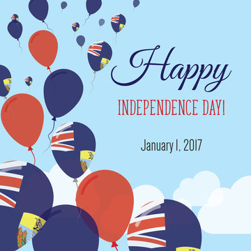 Independence Day Flat Greeting Card. Saint Helena Independence Day. Saint Helenian Flag Balloons Patriotic Poster. Happy National Day Vector Illustration.