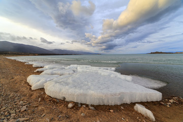 the ice lying on the shore