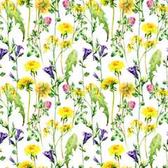 Meadow watercolor flowers seamless pattern