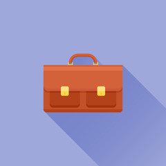 Briefcase flat icon with long shadow on blue background. Vector illustration.