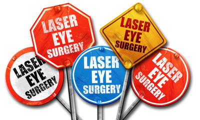 laser eye surgery, 3D rendering, street signs