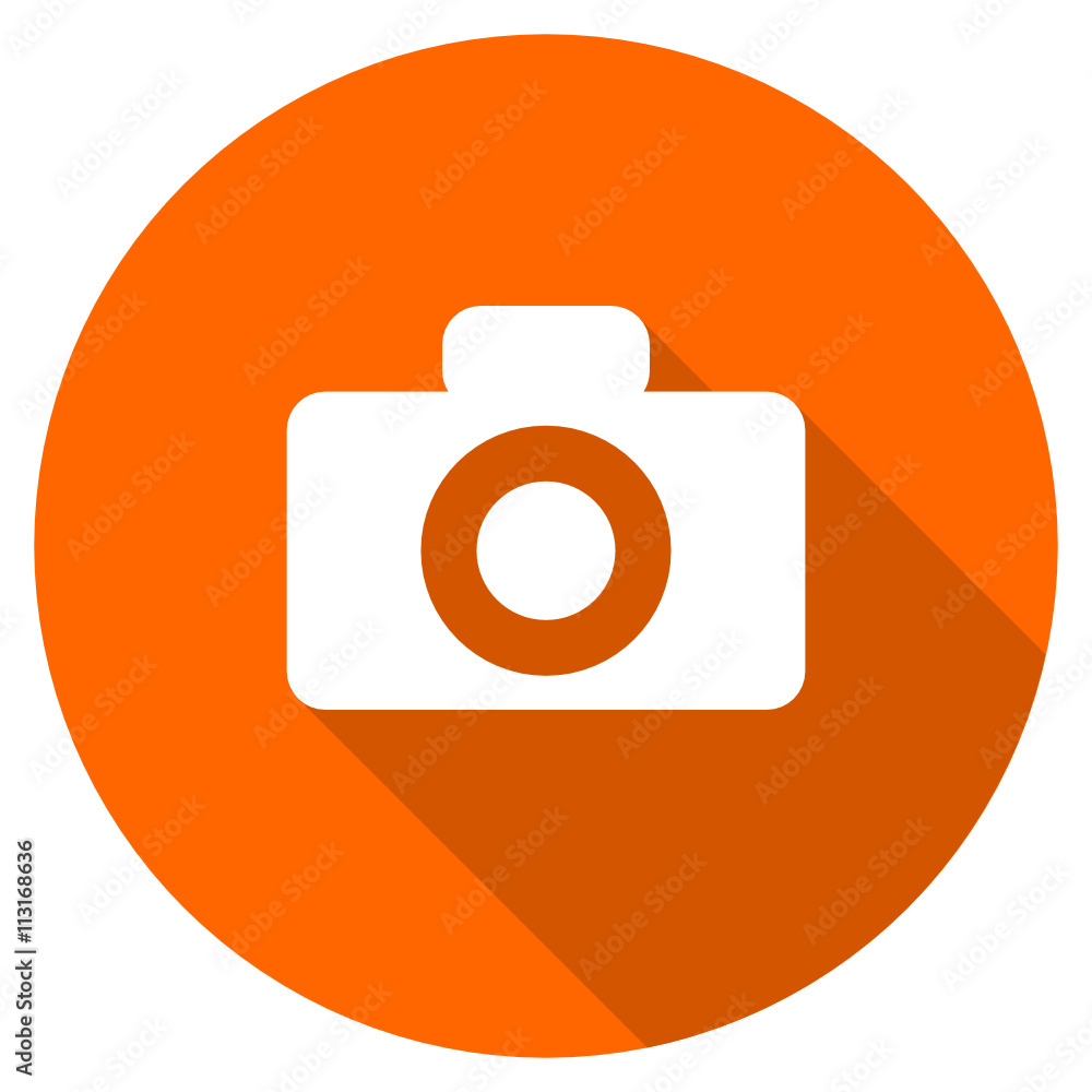Poster flat design round orange camera vector icon